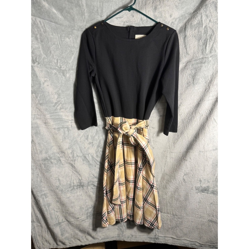 Hope & Henry Womens Plaid Organic Cotton blend Belted‎ Midi skater Dress Size 10